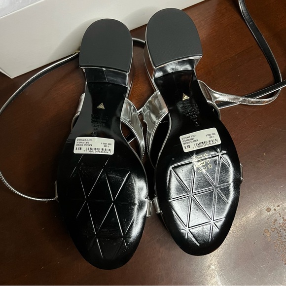 NWT SCHUTZ Stephanie Block Heels Strappy Women's Sandals Spechio Metallic Silver - Picture 6 of 10